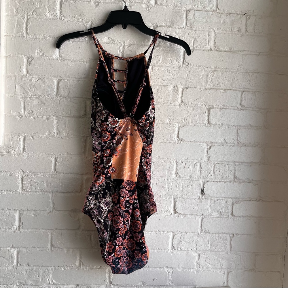 Garnet Hill Floral and Paisley One Piece Swimsuit - Black, Orange, Blue - Picture 5 of 16